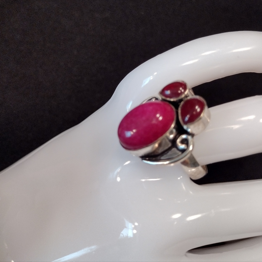 Ring Raw Ruby and Garnet gemstones set in 925 stamped silver size 7